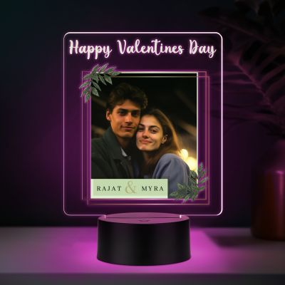 Personalized Happy Valentine's Day LED Photo Frame Lamp with 7 Color Changing Light with Black Base Valentine's Day Gift for Couples